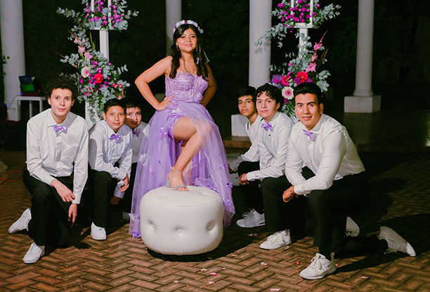 Quinceañera court on the dance floor