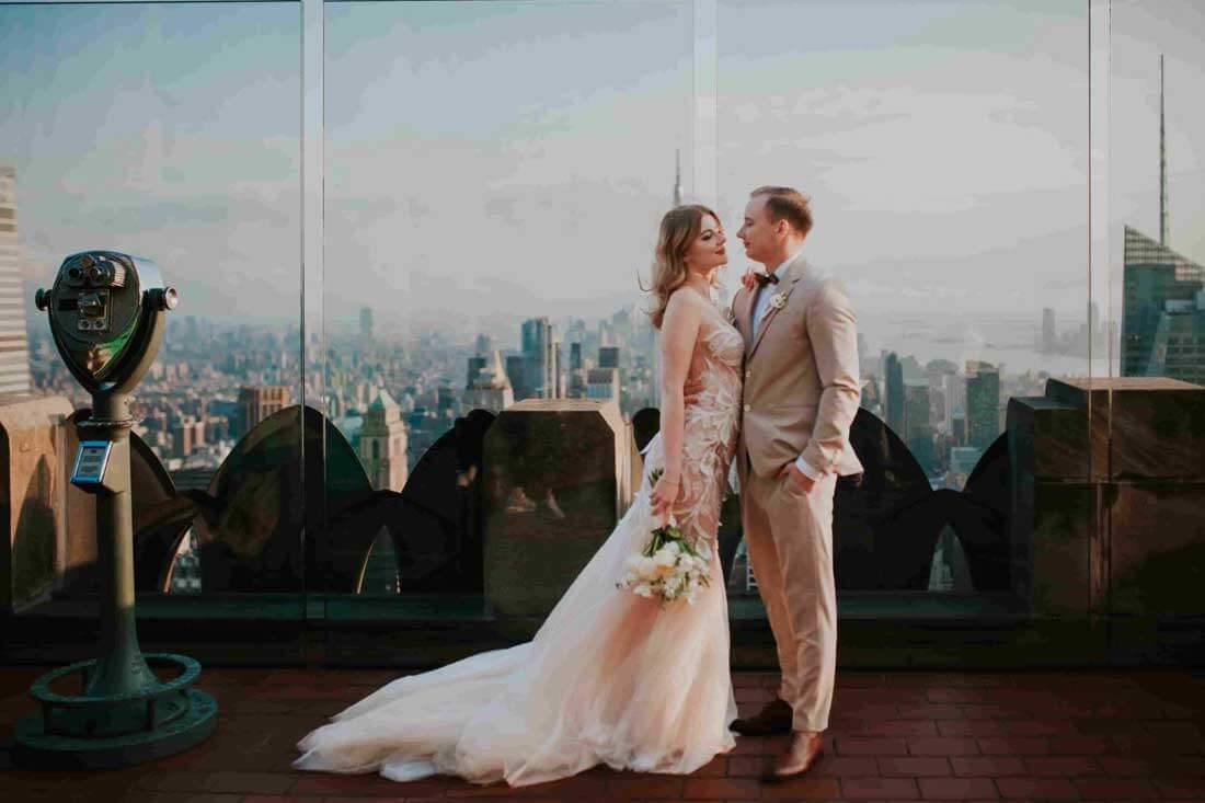 Long Island bride and groom with a view