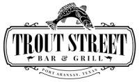 venue-south-texas-trout-street Black and white logo for Trout Street Bar & Grill featuring a fish illustration and text, with "Port Aransas, Texas" displayed at the bottom.