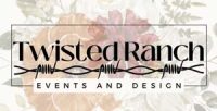 venue-south-texas-twisted-ranch Logo for "Twisted Ranch Events and Design" with floral background and decorative barbed wire element under the main text.